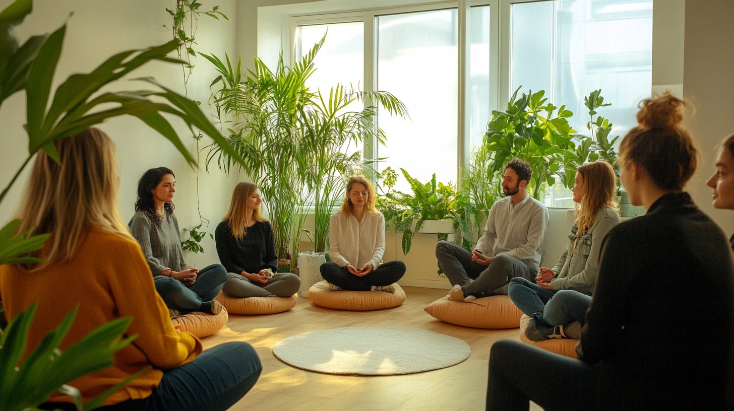 Circle of people sitting for embodied touch workshop